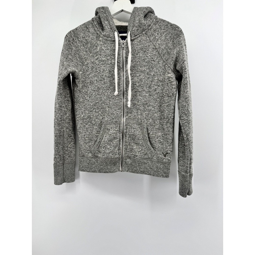 American Eagle Outfitters‎ Grey Marl Sherpa Lined Hood Zip Up Sweater Hoodie S